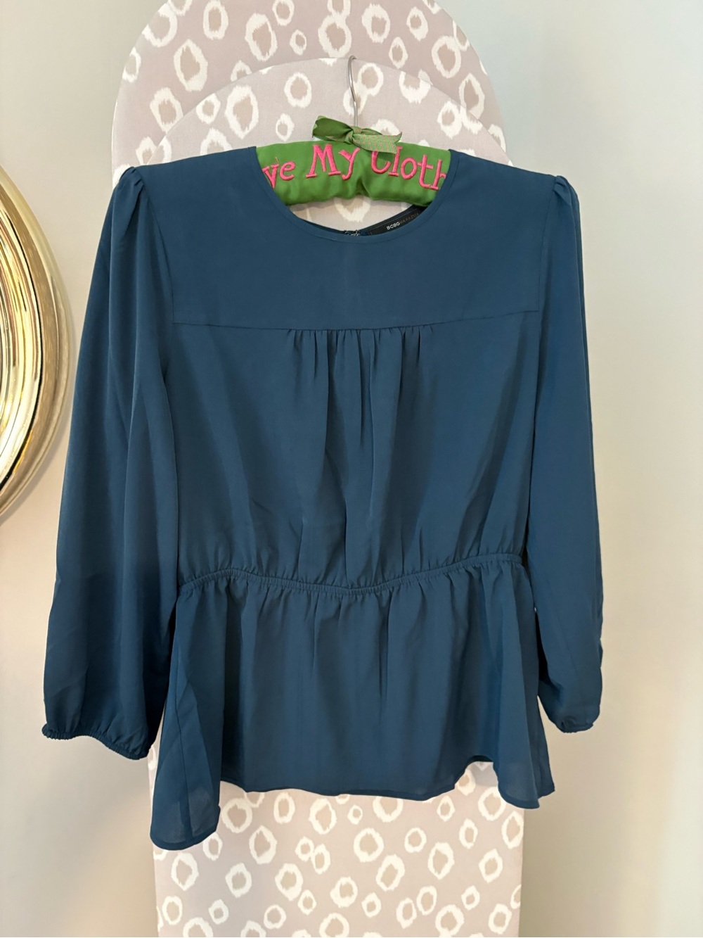 BCBGMaxAzria Teal Long-Sleeve Peplum Blouse